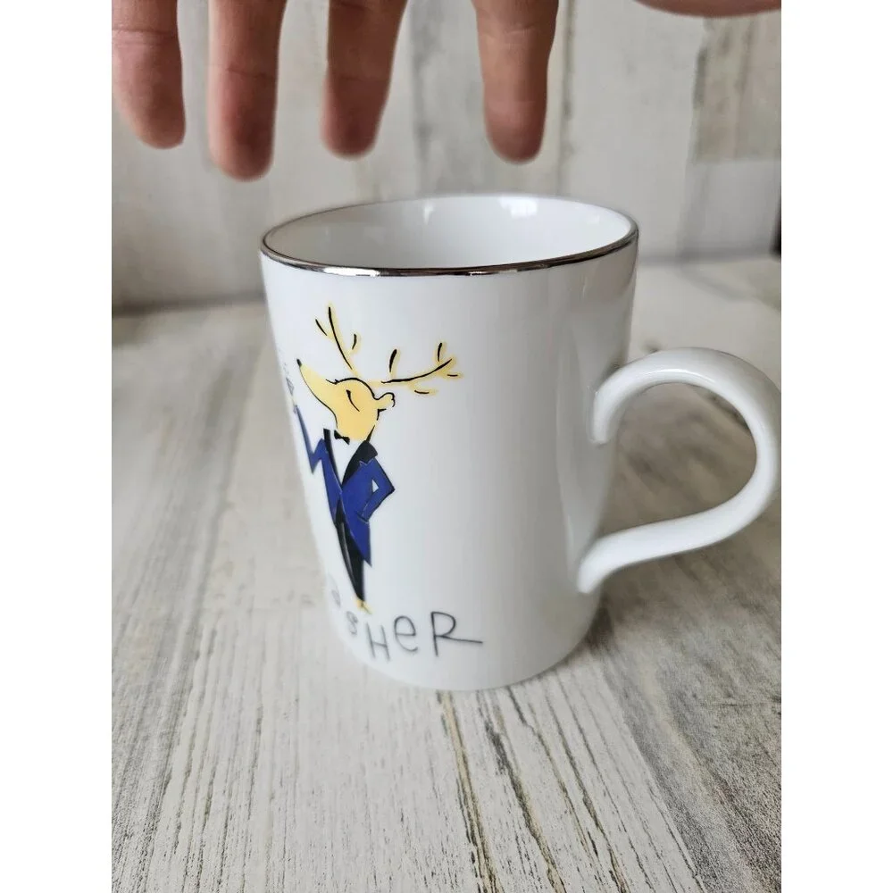 Pottery Barn Dasher reindeer‎ cup mug Xmas deer suit wine champagne